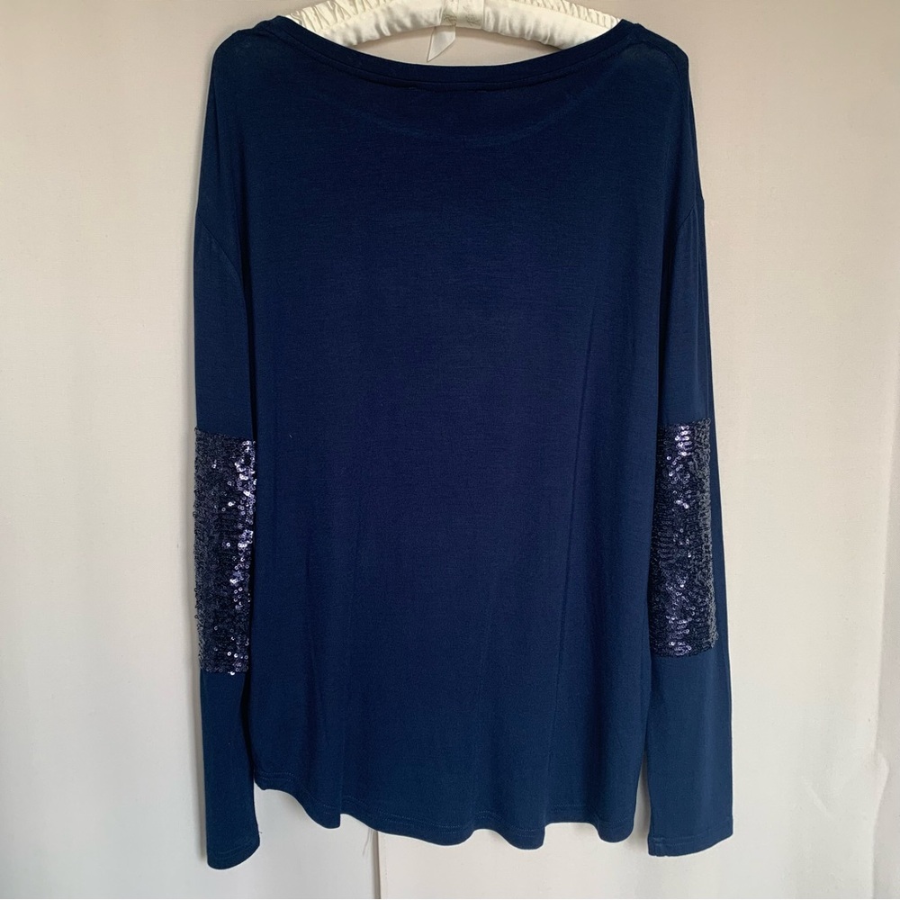 Navy Top with Sequin Arm Patches